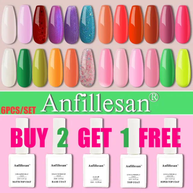 Anfillesan 6 Colors Gel Nails Kit Nail Varnish Set Soak Off UV Gel Polish 15ml