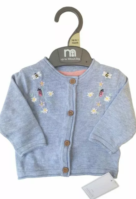 Ex Mothercare Baby Girls Ladybird Daisy Bee Blue Cardigan N/B 3 6 9 12 18 Mths