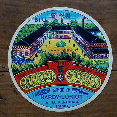 ETIQUETTE BOITE DE FROMAGE CAMEMBERT FABRIQUE EN NORMANDIE-HARDY-LORIOT-61.U 