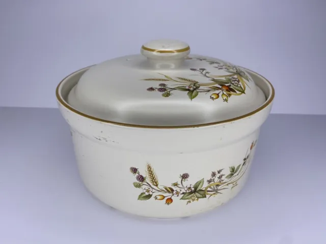 Medium Size Ceramic Floral Harvest Floral Beige Cottage Rustic Lidded Dish