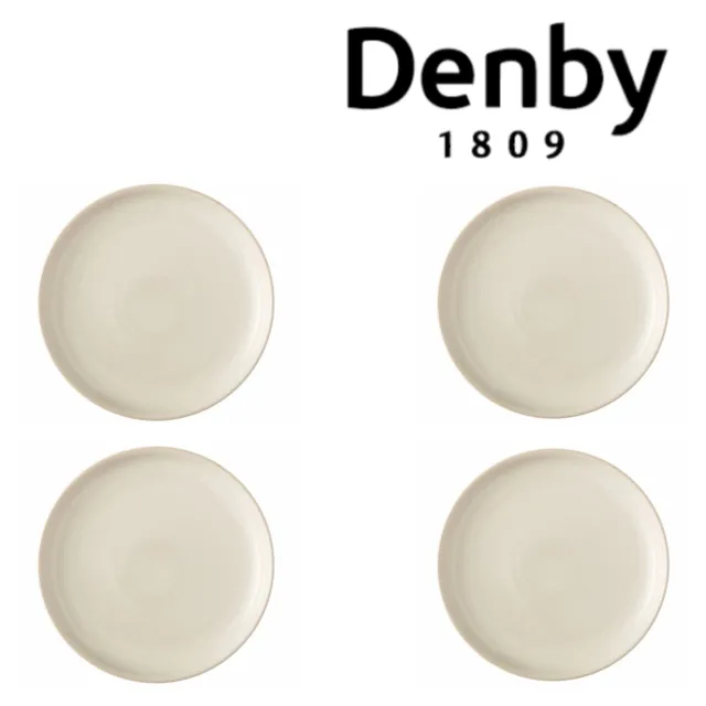 DENBY LINEN COUPE 4 Dinner Plates 10" Pottery Shiny Round Dinnerware England