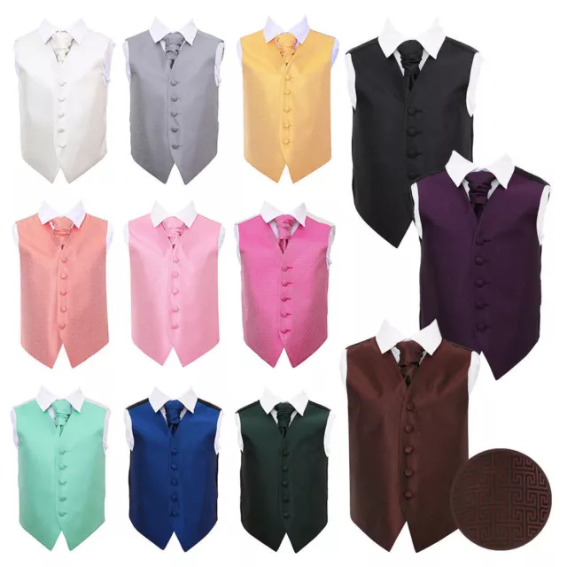 Set cravatta giubbotto vita ragazzi tessuto chiave greca gilet smoking matrimonio geometrico di DQT