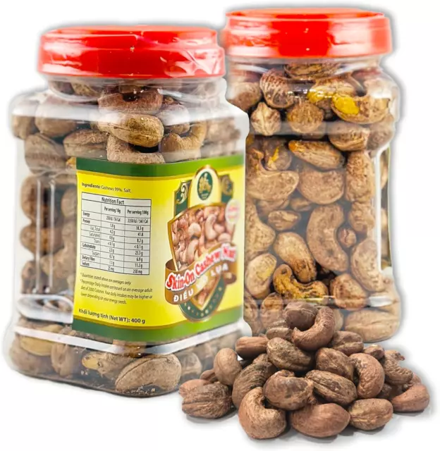 Premium Dry Roasted Cashew Nuts (400G X 2 Jars), Skin On, Lightly Salted, Lar...