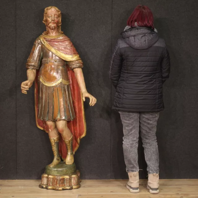 Grande sculpture antique statue bois peint polychrome 18ème siècle 700 2