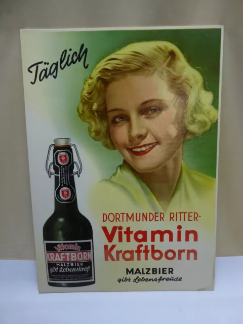 Werbeschild "Dortmunder Ritter Vitamin Kraftborn " Papp-Schild Reklameschild