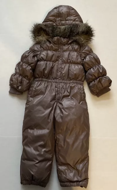 Baby Gap Toddle Snowsuit Girls Size 3T Faux Fur Hooded Fleece Lined Puffer EUC