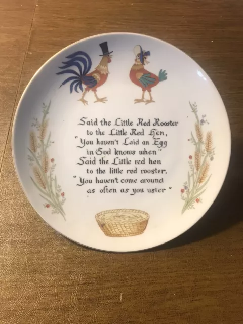 Vintage Little Red Rooster & Hen Wall Plate Made in Japan Risqué Poem Artmark