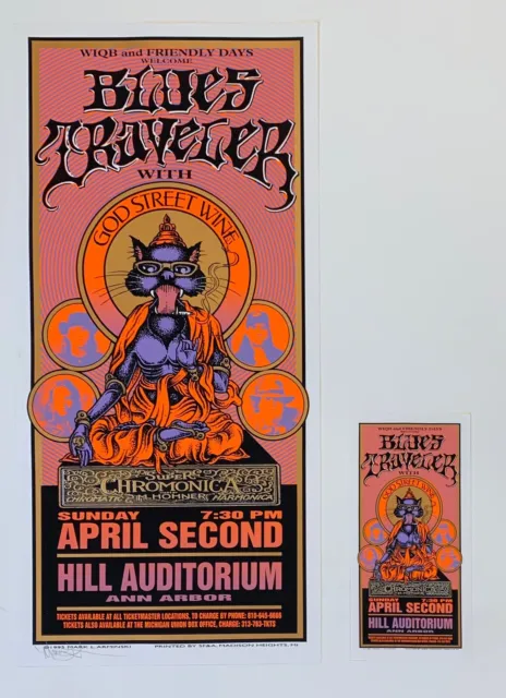 Blues Traveler God Street Wine Original 1995 Concert Poster Signed + Handbill