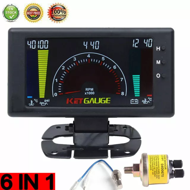 6 IN 1 Multi-functional LCD Car Oil Pressure Meter Water Temp Hour Meter Volt