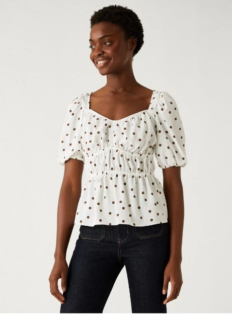 Tan polka dot top hot sale