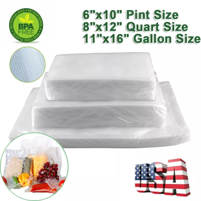 100x Vacuum Sealer Bags Gallon 11x16 Quart 8x12 6x10 Embossed Food Saver Storage