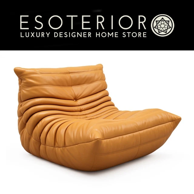 French Style Mid-Century Modern Vegan Leather Lounge Chair, Tan