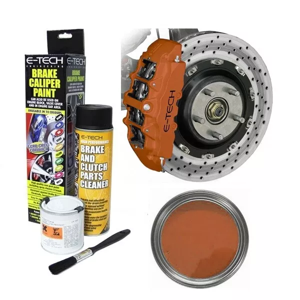 E-Tech Brake Caliper Enamel Paint Kit 250ml Copper Spray Cleaner Brush