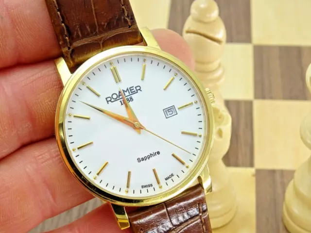 ROAMER Classic 38mm Men's White Dial Brown Leather Slim Line Wristwatch 709 856