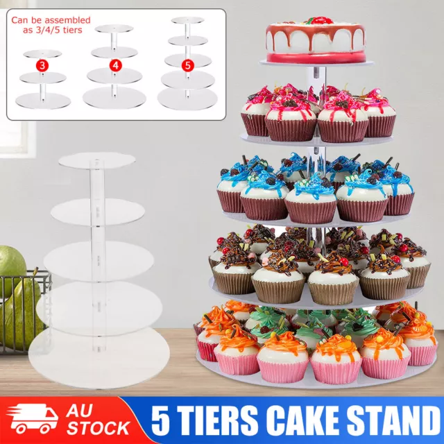 5 Tier Round Acrylic Cupcake Cake Stand Holder Birthday Wedding Party Tray Clear