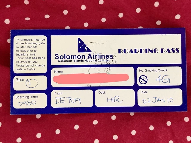 2010 Solomon Airlines Boarding Pass Used