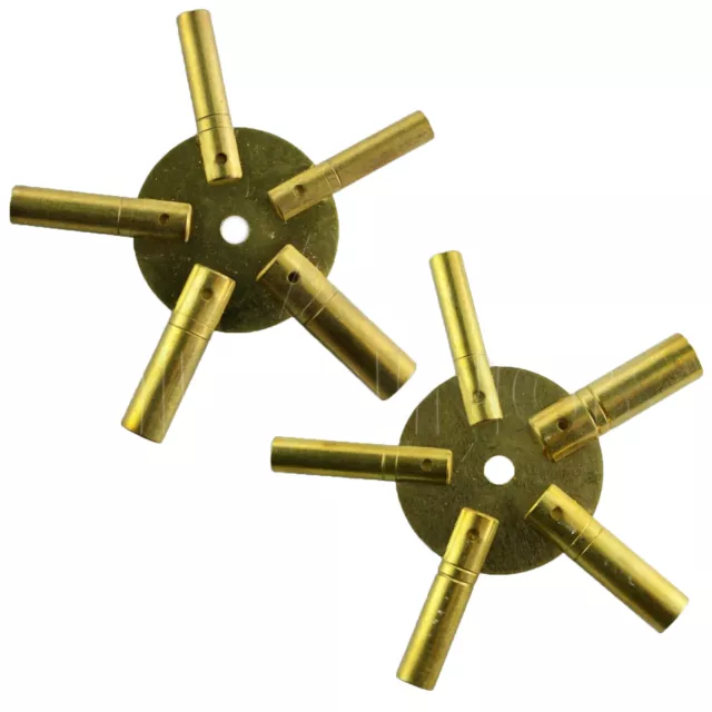 Set Of 2 Clock Winding Keys - All Sizes Brass Spider Star Pair - Odd And Even