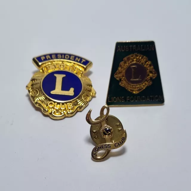 Lions Club Lapel Pin Badge President Foundation Lioness Club Lot of 3