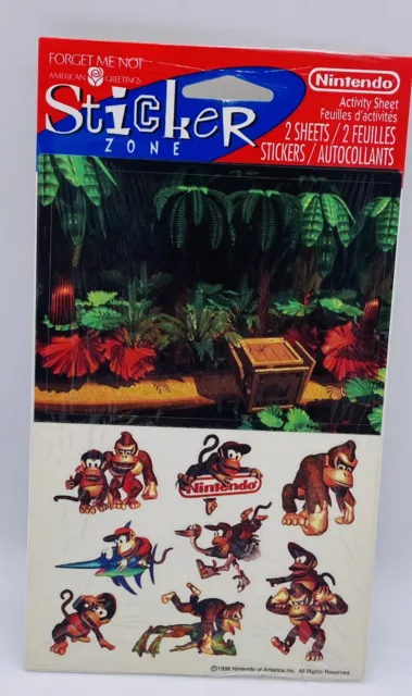 Nintendo Donkey Kong Sticker Sheets American Greetings 1996 Sealed on Card