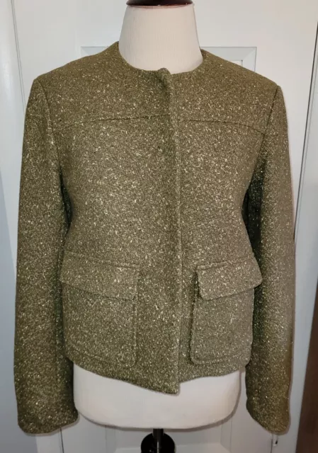 A New Day Blazer Jacket Womens sz 4 Green Gold Metallic Wool Blend Pockets Lined