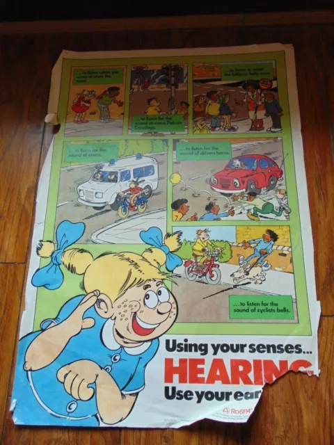 Children's Poster USING YOUR SENSES HEARING ROSPA Road Safety Beano Illustrator