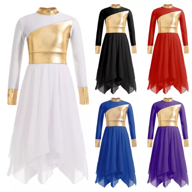 Girls Praise Dance Dress Kids Church Christian Worship Dance Tunic Long Dress