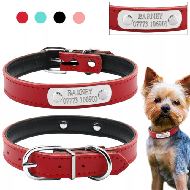 Leather Personalised Dog Collar Custom Cat Pet Name ID Collars Free Engraving