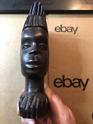 Hand Carving Head Facial Figure African Detailed Hard Wood Sculpture