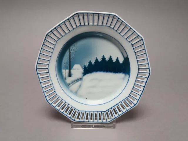 CS Weiden Durchbruchteller Winterlandschaft handgemalt Jugendstil Ø ca. 14,5 cm