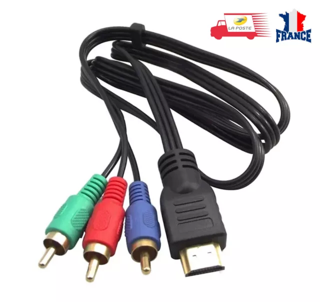 HDMI Mâle vers 3 RCA Câble Audio Vidéo AV Adaptateur TV HDTV DVD 1080P 1M