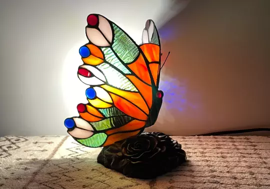 Butterfly Tiffany Style Stained Glass Table Lamp Accet Lamp for Decor 8" Tall