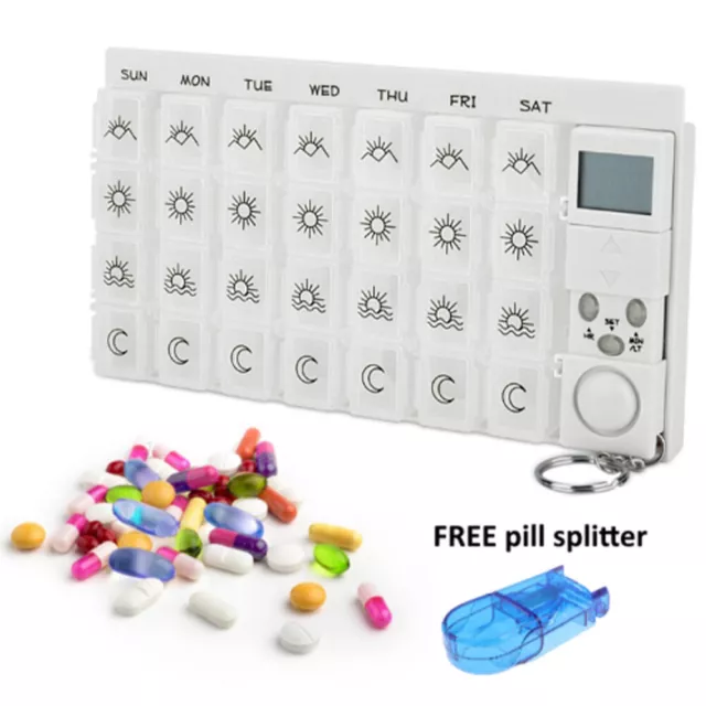 7-Days 28 Grids Pill Case Electronic Timer Medicine Tablets Box Dispenser UK New