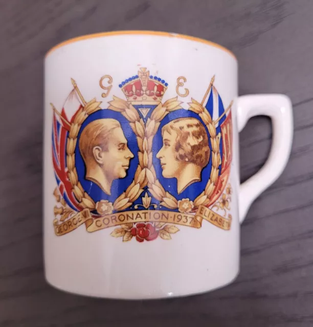 1937 Coronation Mug King George VI and Queen Elizabeth Royalty Made in England