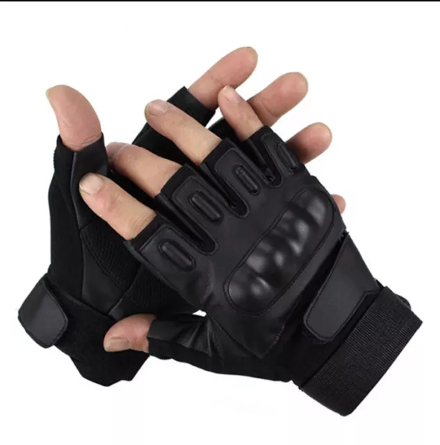 Tactical Gloves Military Rubber Hard Knuckle Gloves Fingerless/Half Size M