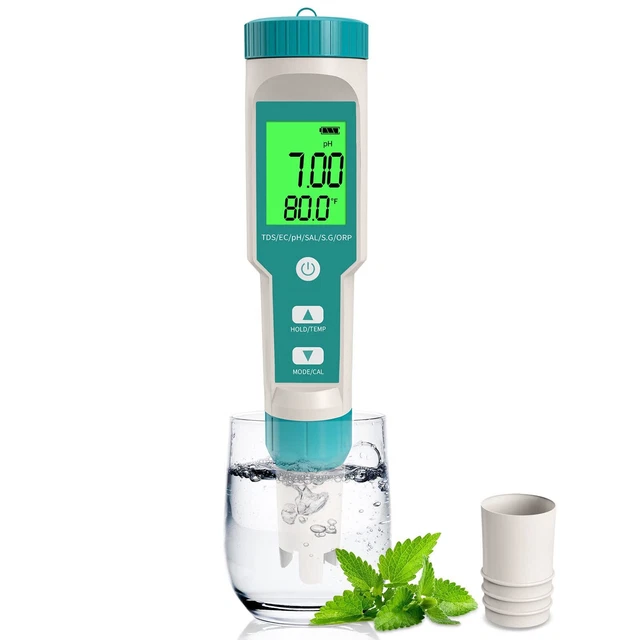 PH Meter, 7 in 1 pH/TDS/EC/ORP/S.G/Salinity/Temp Meter with ATC pH Tes...