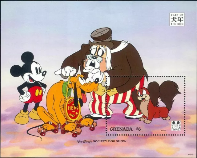 Grenada 1994 Disney Dog Year Greetings Mickey Pluto Zodiac Cartoons m/s MNH