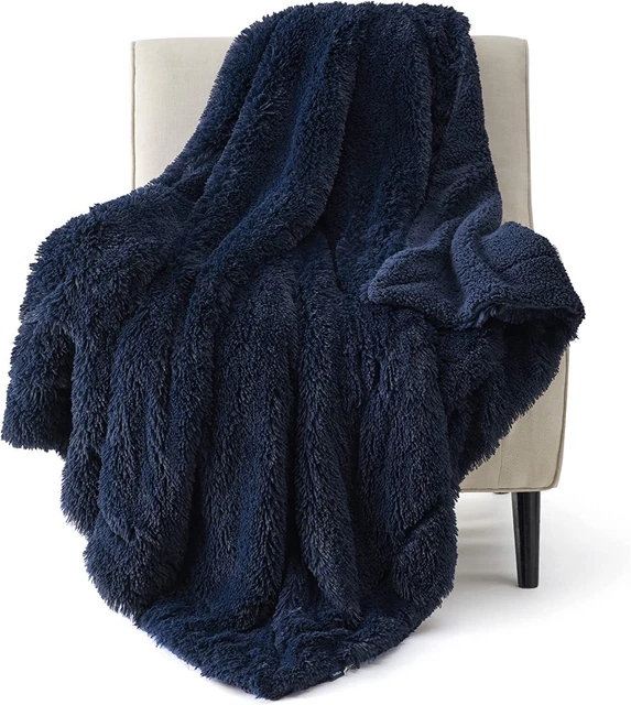 BEDSURE FAUX FUR Winter Blankets Twin Size Navy Fuzzy Fluffy Super