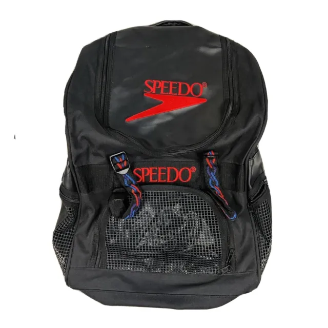 Speedo Vintage Swim Bag Backpack Black Zippered Rare