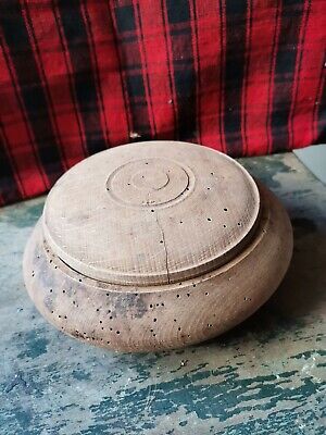 Xxl primitive old wooden carved bowl w/lid early primitive 18th