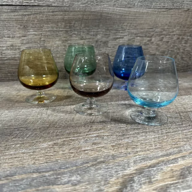 Vtg Brandy Snifter Cordial Liqueur Multi Colored Shot glasses 1 oz 2" Set 5 MCM