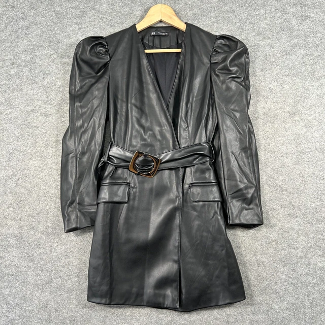 ZARA FAUX LEATHER Belted Midi Dress With Puff Sleeves In Marsala S BNWT  LAST ONE 39.99 - PicClick UK