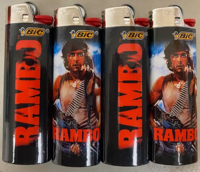 4pc FULL SET SIZE CLASSIC MOVIES COLLECTION RAMBO BIC LIGHTERS stallone