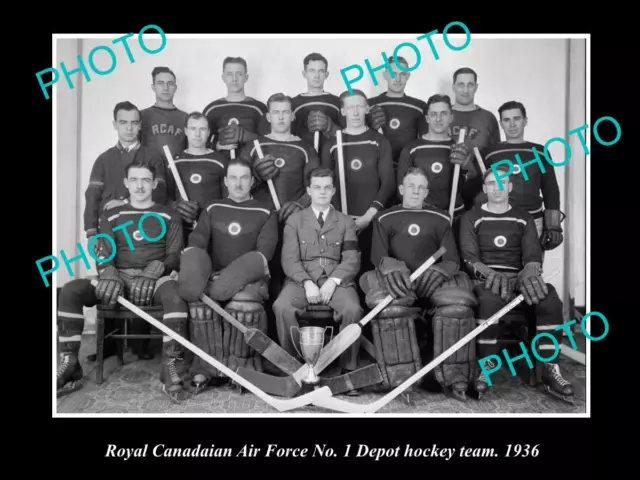 Old Large Historic Photo Of The Royal Canadian Air Force Ice Hockey Team 1936