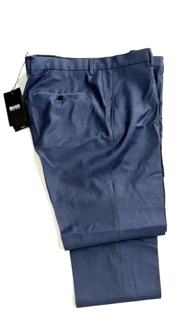 Hugo Boss men's Genius Wool Tailored Slim Fit Dress Pants -  36 R unhemmed- Blue