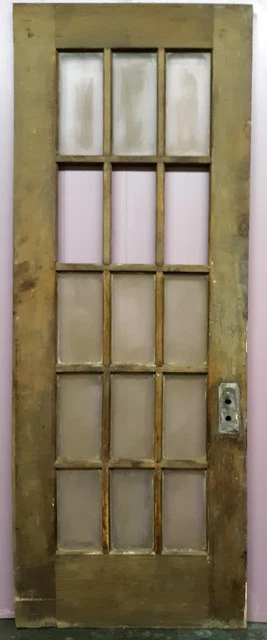 30"x84"x1.75" Antique Vintage Old Wood Exterior French Door Window Beveled Glass