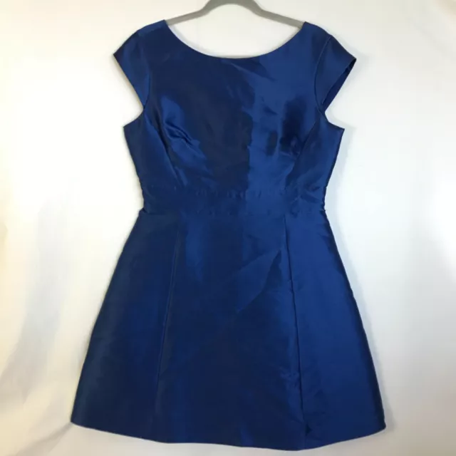 Kate Spade Cocktail Dress Women 10 Blue Polyester Silk Backless Mini Boat Neck