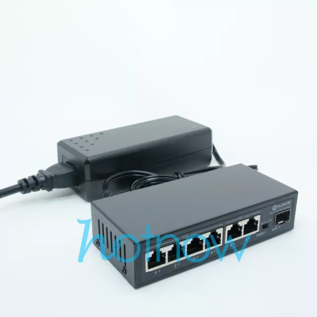DSLRKIT 7 Ports 4POE 1SFP Gigabit Ethernet Passive PoE Switch Injector 24V 72W