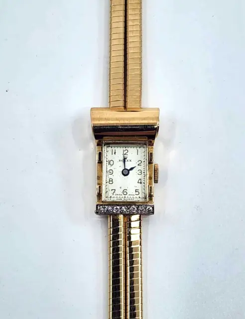 Antique 18K Yellow Gold Ladies Rolex Art Deco Diamond Watch  6.5"  C835