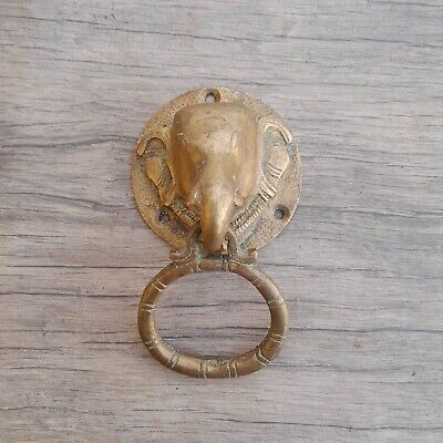 Vtg Victorian large Heavy Elephant Cast Brass Door Gate Chest Ring pull handle