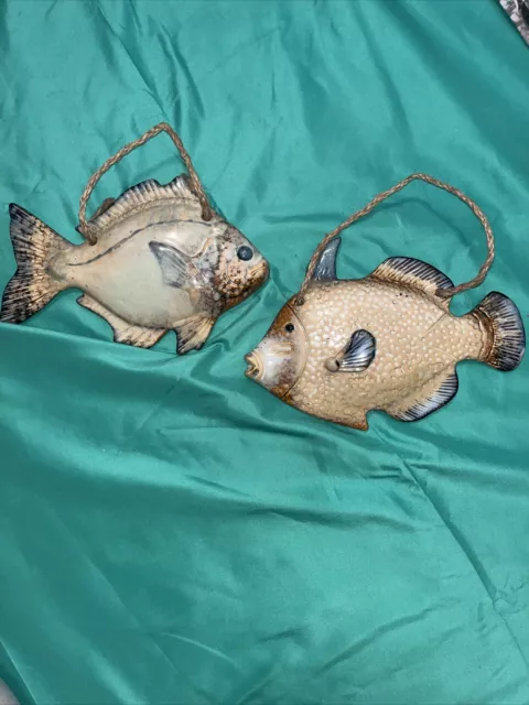 Pair Of Ceramic Fish Wall Hanging 9-10” Home Decor Nautical Lake house Fishing